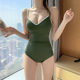 纯色三角连体保守显瘦遮肚小胸深V温泉泳装 泳衣女新款 ins气质款