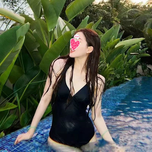 赵露思同款泳衣女黑白色三角连体