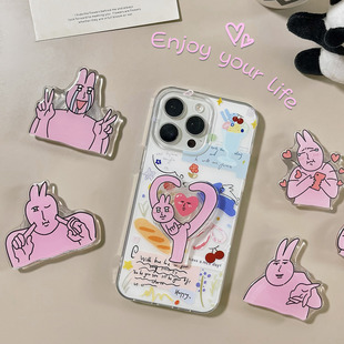 网红粉兔气囊支架旋转可调节手机背贴防摔通用车载桌面支撑神器