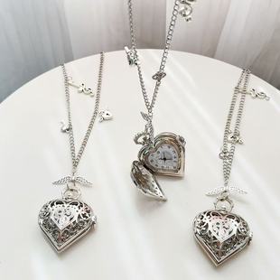 复古昭和项链千禧天使梦核翅膀音符小众哥特爱心怀表百搭毛衣链