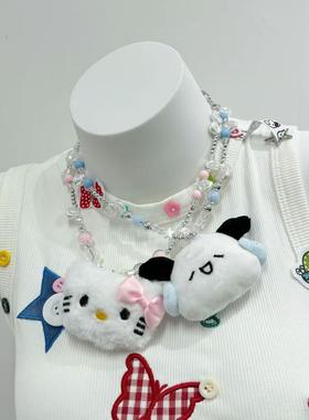 童趣卡通潮配饰甜酷辣妹风小清新kt项链闺蜜锁骨链y2k异形珠颈链