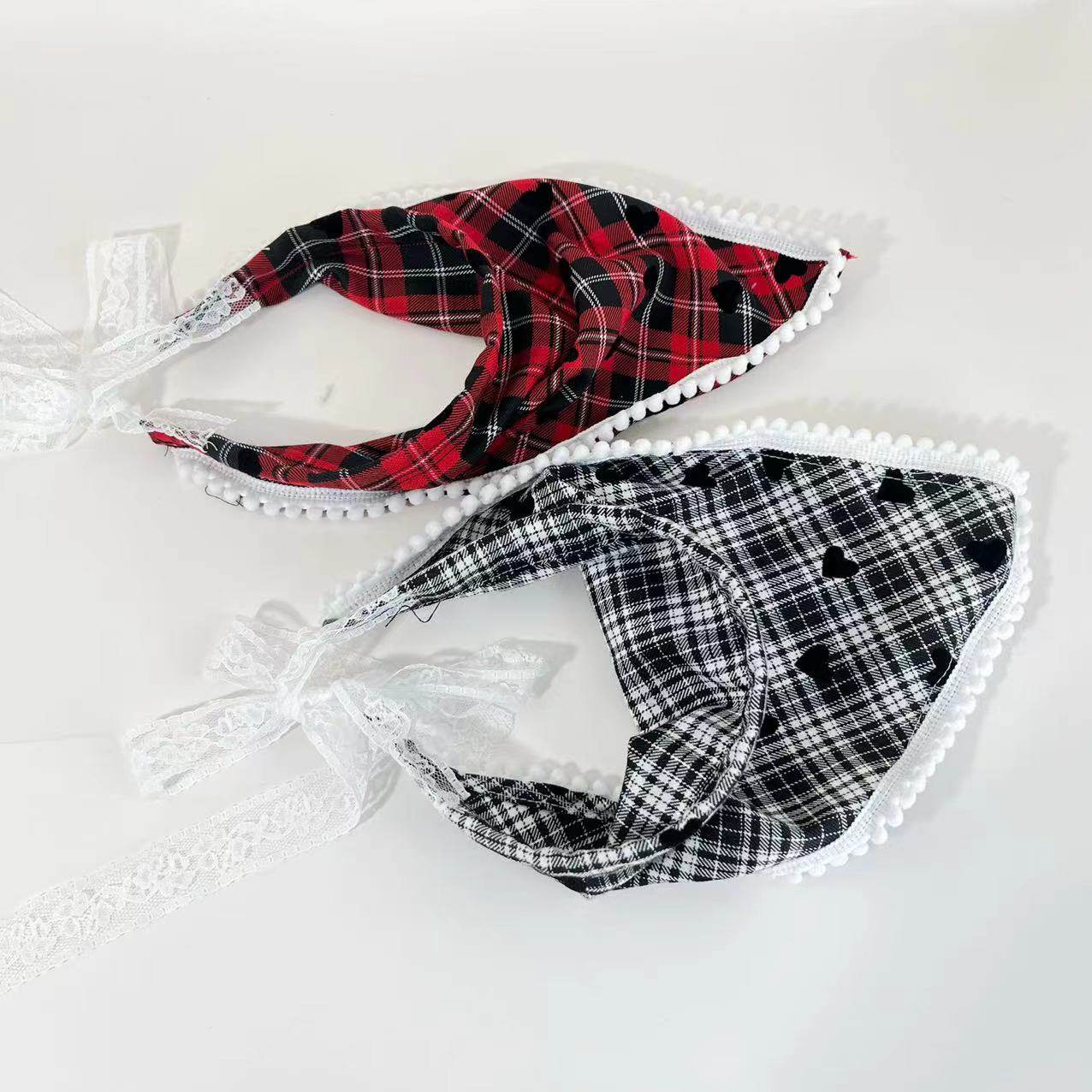 欧美风复古格子爱心头巾发箍ins土酷可爱凹造型发饰辣妹三角巾