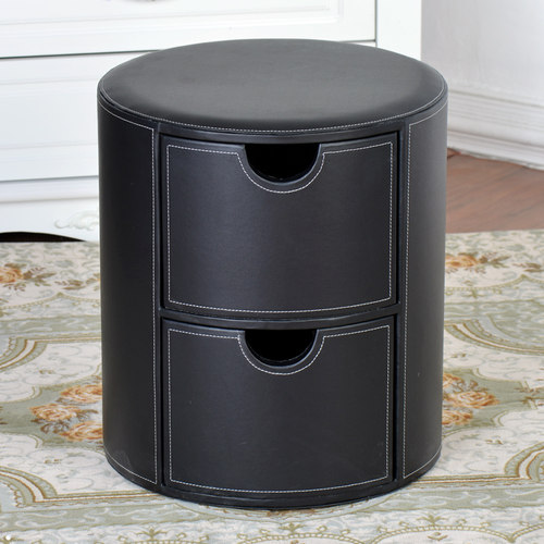 简约皮质抽屉式圆形床头柜储物凳