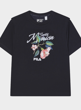 Fila/斐乐女子针织短袖衫夏季新款花束刺绣宽松T恤衫F61W528112A