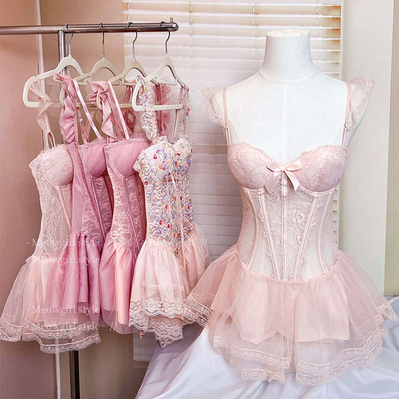 【Meowgirl】性感塑身连体衣女开档带胸罩聚拢一体式蕾丝内衣战袍