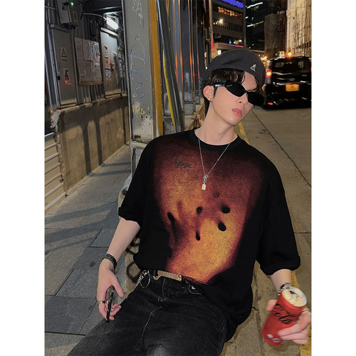 junmanner抽象模糊印花圆领T恤