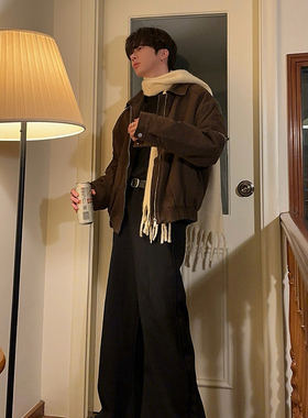 junmanner 微喇叭美式复古加厚直筒休闲宽松弯刀拖地裤秋冬男裤子