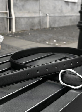 junmanner 不规则椭圆合金金属扣男创意新款牛皮真皮新款腰带皮带