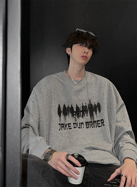 junmanner 人物图案印花韩版潮流纯棉圆领宽松休闲上衣春秋男外套