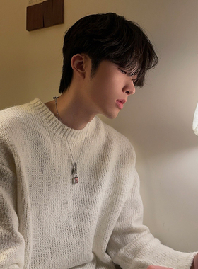 junmanner 破洞圆领韩版潮流宽松长袖上衣毛衣春秋男生针织衫t恤