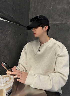 junmanner 金属侧拉链拼接套头卫衣男春季纯色不规则宽松休闲卫衣