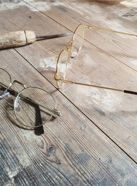 junmanner 定制 街拍款 日系复古文艺金色银色椭圆边框眼镜架男女