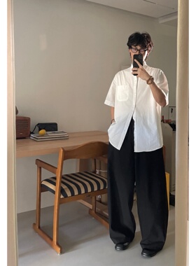 JUNMANNER 日系简约 小口袋白色宽松短袖衬衫棉基础韩版 男女同款