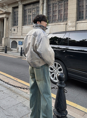 junmanner 翻领美式潮牌飞行夹克复古加绒加厚秋冬男牛仔工装外套