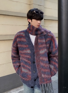 junmanner 青少年开衫软糯风宽松紫色毛衣外套男秋冬潮牌2022新款