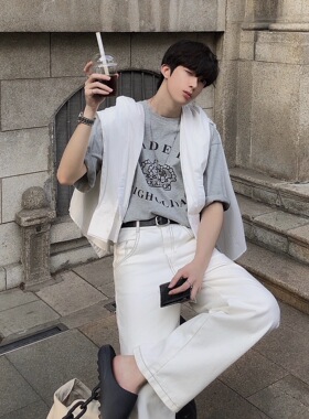 junmanner 皇冠印花美式复古潮牌宽松休闲圆领半袖上衣夏男生T恤