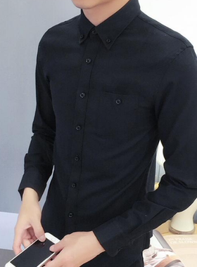 Long sleeve shirt for men young slender body pure black dres