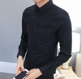 Long sleeve shirt for men young slender body pure black dres