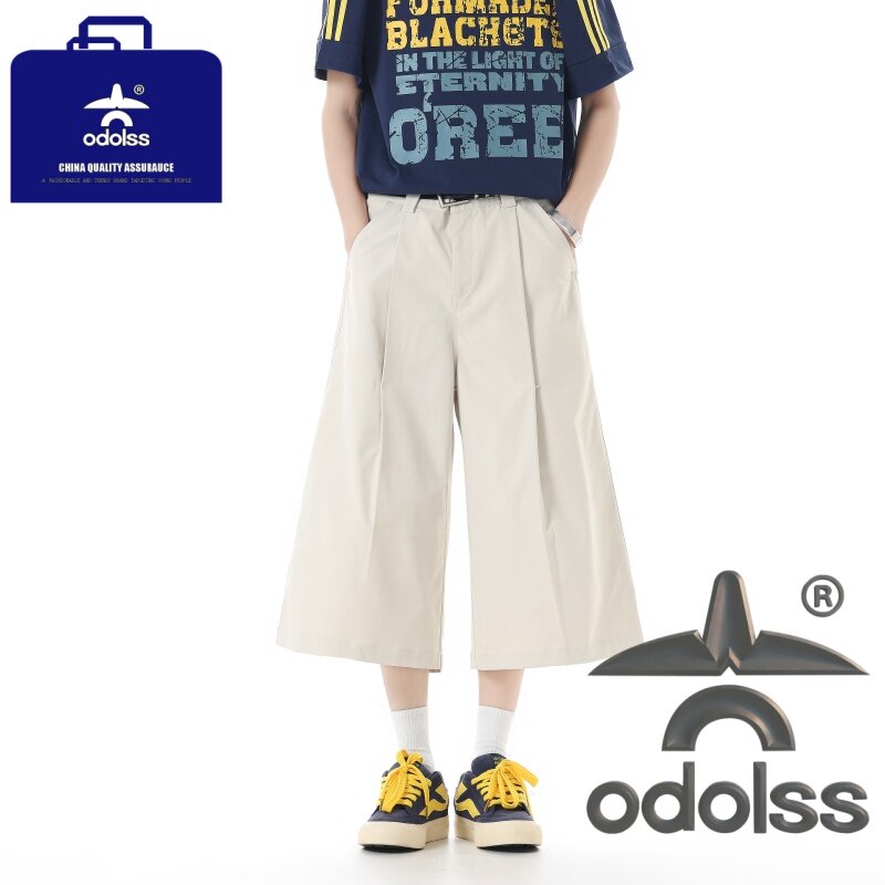 odolss 高品质潮牌美式高街宽松直筒折痕七分休闲裤潮流夏季7分裤