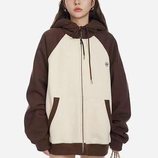 ader秋冬外套男女拉链帽衫潮牌韩版拼色宽松休闲外套拉链上衣开衫