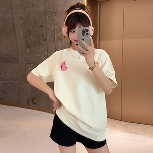 TPPADER夏季新款贴布月亮字母短袖小众情侣宽松圆领T恤男女半袖