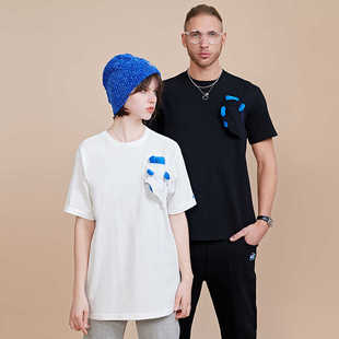 TPPADER可拆卸破坏口袋半袖卡通小熊男女同款宽松简约短袖T恤