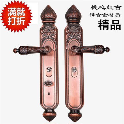 豪华锌合金加厚面板实心把手防盗门锁大门拉手双开门对开门套装锁