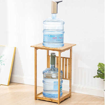 加固水桶放置桌架竹茶杯架加高桶装水抽水器架子实木饮水机置物架