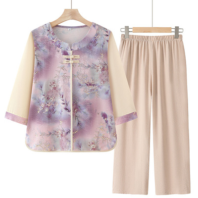 妈妈夏装雪纺小衫花色洋气国风上