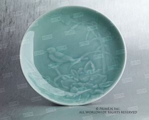 质数堂—台湾产安达窑刻花青瓷「禧上枝头纹.绽荷大盘」