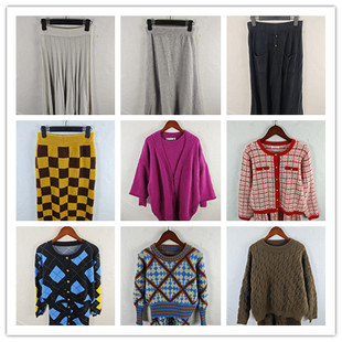 古着秋冬复古韩版宽松修身纯色图案短秋冬毛衣套装裙子女