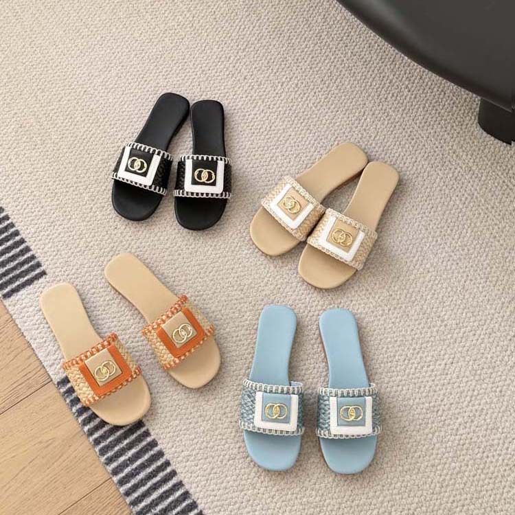 2026春夏新款编织书包金属扣一字拖女外穿平底舒适休闲百搭凉拖鞋,女鞋,一字拖,淘宝优惠券,粉丝福利购,淘宝优惠卷