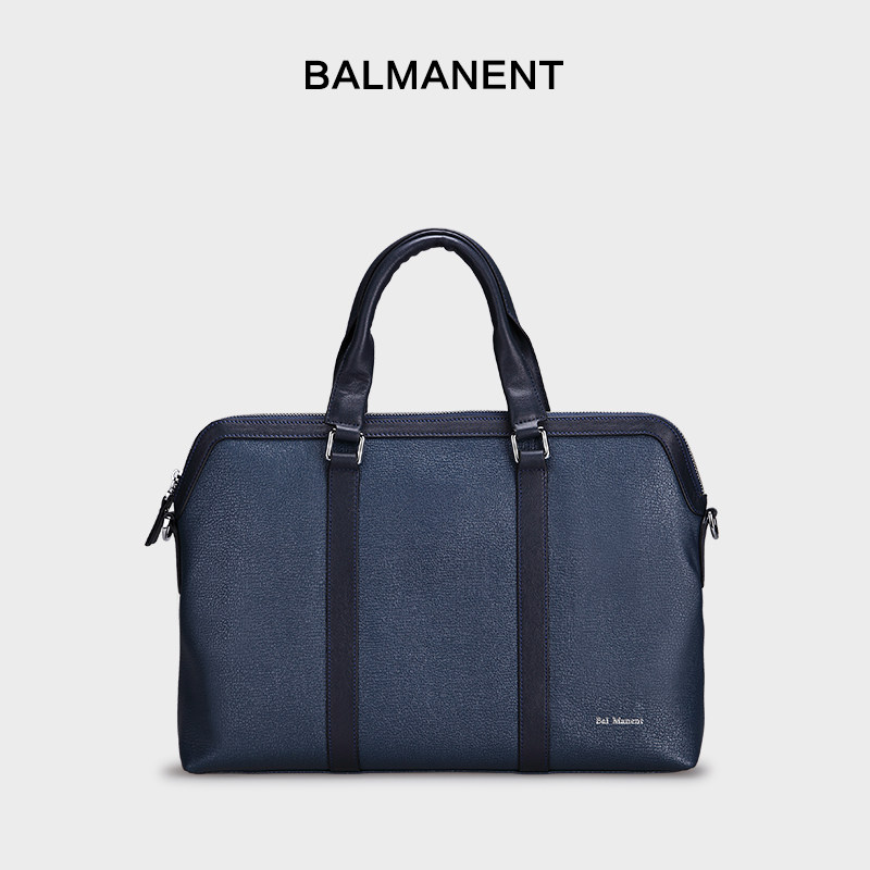 2026新款商务风头层牛皮公文包男蓝色大容量手提包男士单肩电脑包