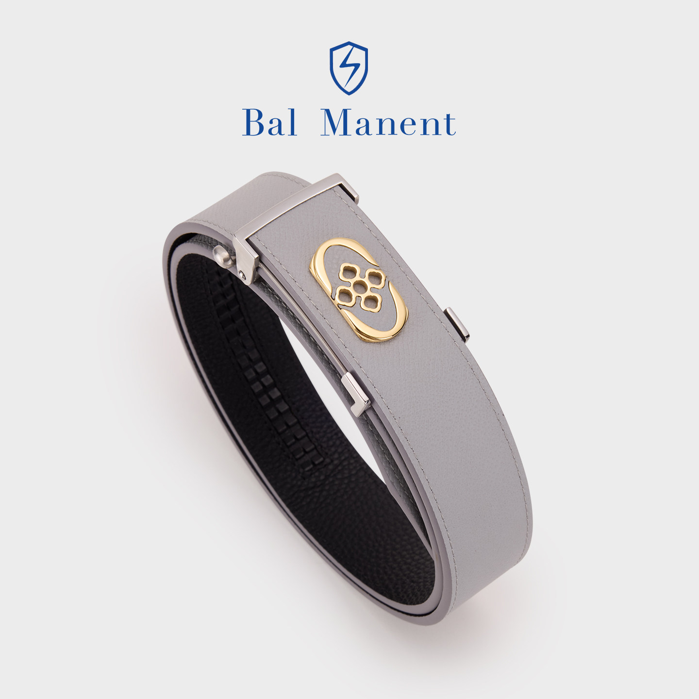 Bal Manent男士真皮腰带新款浅色自动扣商务休闲皮带幸福花设计感