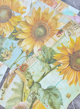 暖黄色向日葵背景纸小众diy扎包材料谷美拍拍照复古扎痛包背景纸