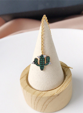 绿钻仙人掌耳线流苏耳环气质长款法式耳坠小清新翠绿色晶钻单只