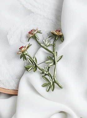 绿色烤漆植物苔原玫瑰胸针森女风小清新胸针胸花大衣配饰女