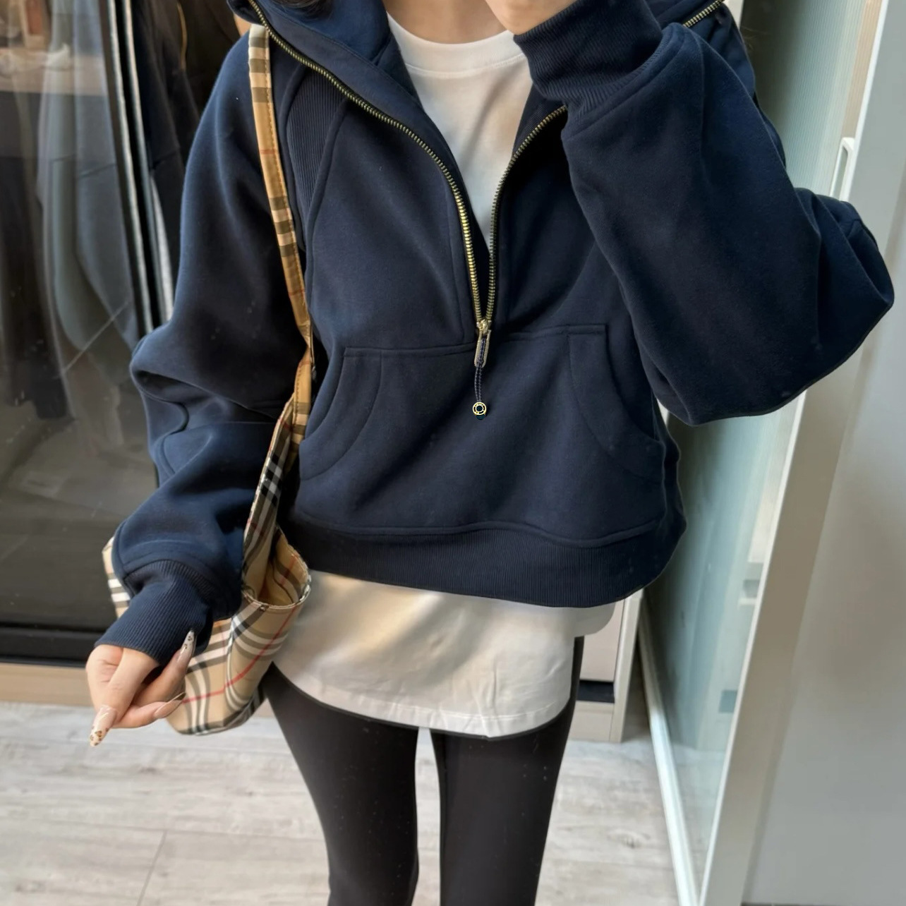 加绒半拉链立领卫衣宽松运动休闲