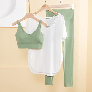 三件套女运动健身休闲背心上衣打底裤 短袖 套装 C.Cya瑜伽服春夏季