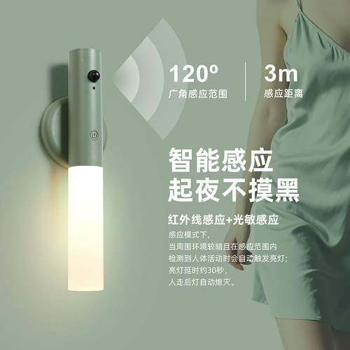 好棒智能人体感应小夜灯LED充电走廊橱柜壁灯家用楼道木质感应灯