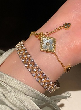 轻奢闪钻编织镂空菱形开口手镯