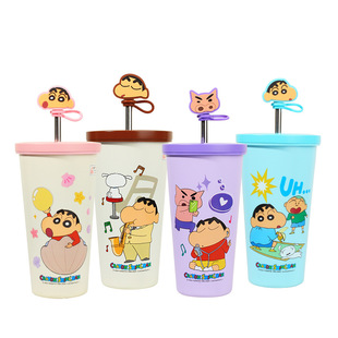 蜡笔小新桌面保温杯600ml大容量吸管杯SUS304家用办公水杯咖啡杯