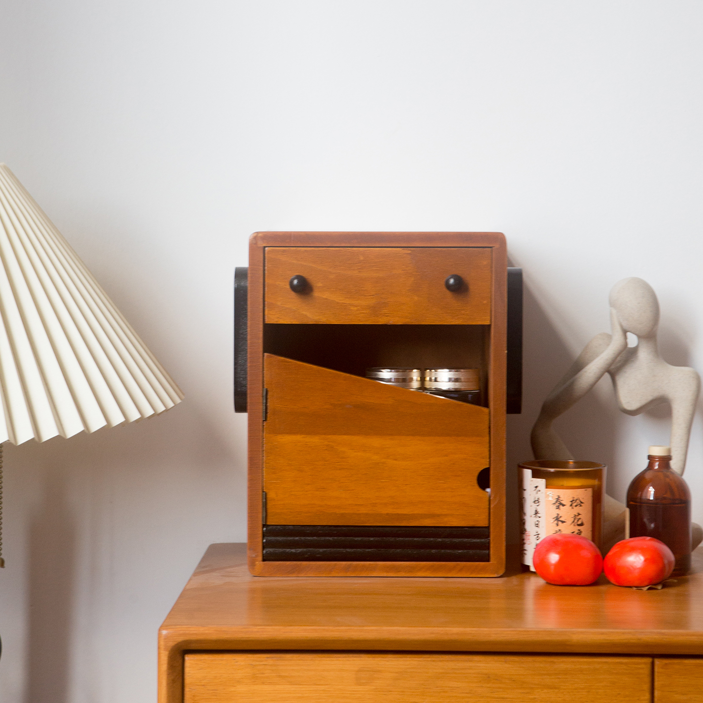 实木桌面小机器人迷你抽屉收纳柜