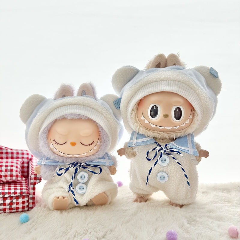 仅衣服] 一二代钥匙扣Labubu衣服挂件拉布布娃衣蓝天小白云三件套
