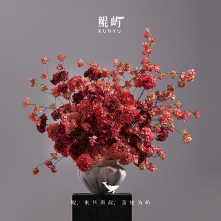 红颜暮岭 红色仿真大花艺 售楼处样板间酒店摆件 新中式 鲲屿