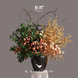 鲲屿 现代中式手工大花艺春长秋起 售楼处大堂端景桌台面装置摆件