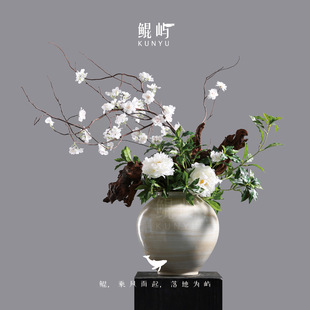 民宿酒店玄关水培装 鲲屿 白羡青山 陶瓷花瓶摆件 饰 禅意新中式
