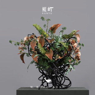 新中式 会所酒店前台仿真花装 架构装 野有蔓草 饰 置花艺 鲲屿