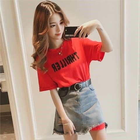 Summer wear 2019 new pattern Korean Edition letter Short sleeved T-shirt student suit Women's wear cowboy skirt Short skirt Two piece setin the Outdoor/Mountaineer/Camping/Travel Goods , Outdoor clothing , Emergency underwear , Jackets  category - from Buy2taobao.com to provide professional Taobao agent buy service