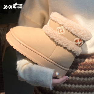 户外保暖民族风东北棉鞋 复古中筒靴冬季 厚底雪地靴女时尚 细细条